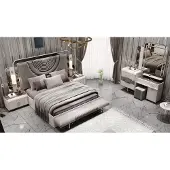 AEA Letto imbottito con illuminazione e 2 comodini in stile Art Déco