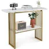 Dripio Tavolino consolle stretto, dorato, effetto marmo, 120x29,5x92,5 cm