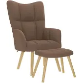 vidaXL Poltrona relax con sgabello in tessuto marrone