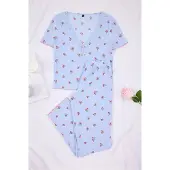 Trendyol Pigiama blu chiaro / rosa / rosso