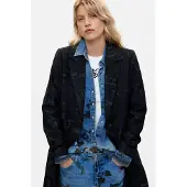 Desigual , cappotto dritto in jacquard, Donna, Poliestere, Nero, L