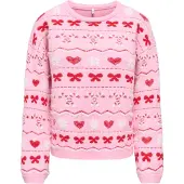 ONLY Pullover 'ONLXMAS SNOWIE' rosa / rosso / bianco