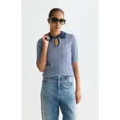 Scotch & Soda Pointelle Collared Knitted Tee Infinity Melange Taglia: XS | Magliette intime Outlet | Donna