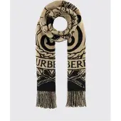 Burberry Sciarpa reversibile in puro cashmere con stampa EKD e frange