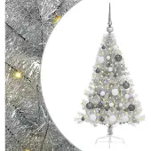 vidaXL Albero di Natale artificiale preilluminato argento 120 cm PET