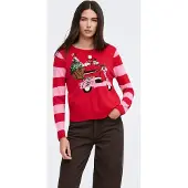 ONLY Pullover 'ONLXmas' marrone / abete / rosa / rosso
