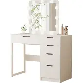 TIMETRADE Mobile da trucco bianco con specchio illuminato – 5 cassetti