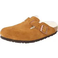 Birkenstock per donna. 1001141 Zoccoli in Pelle Boston con Lana di Agnello (Vestibilità Stretta) marrone (36), Basso, Nessuno, Casual