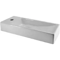 Wiesbaden set 2 in 1 : CASMA, rubinetto per lavabo cromato + lavabo piccolo in Vetroceramica 38x14cm TRIM, bianco, a sinistra