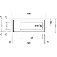 Duravit Starck Bains à remous, version à encastrer, simple dos, bâti-support, garniture de vidage et de trop-plein chrome, Air-System, 1700x700mm, 760334000AS0000, 760334000AS0000