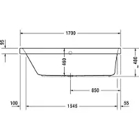 Duravit Baignoire balnéo Happy D.2, version à encastrer, simple dos à gauche, bâti-support, garniture de vidage et de trop-plein, système Air, 1700x700mm, 760310000AS0000, 760310000AS0000