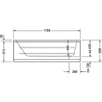 Duravit D-Code baignoire balnéo, 1700x750mm, 1 pente de dossier, Jet Project, rectangulaire, écoulement au pied, blanc brillant, 760100000JP1000, 760100000JP1000