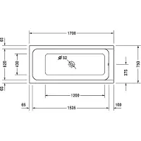 Duravit D-Code baignoire balnéo, 1700x750mm, 1 pente de dossier, Jet Project, rectangulaire, écoulement central, blanc brillant, 760099000JP1000, 760099000JP1000
