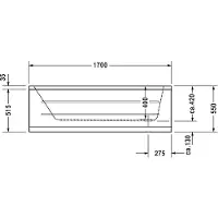 Duravit D-Code baignoire balnéo, 1700x700mm, 1 pente de dossier, Jet Project, rectangulaire, écoulement au pied, blanc brillant, 760098000JP1000, 760098000JP1000