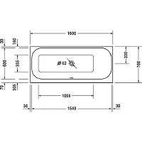 Duravit Happy D.2 Baignoire rectangulaire à encastrer, dossier incliné à droite, 1600x700x460mm, blanc, 700309000000000, 700309000000000