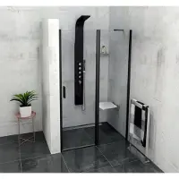 Polysan Zoom Line - Porta doccia nera 1400 mm, vetro trasparente ZL1314B