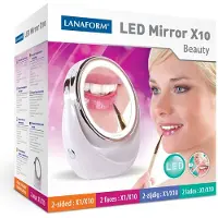 Lanaform Specchio LED X10, autoportante, rotondo, da tavolo, perla, 1x, 10x