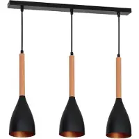 Luminex Lampada a sospensione Muza a 3 luci lunga nera/legno chiaro