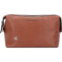 Piquadro Black Square Borsa da toilette Vera Pelle 23 cm marrone