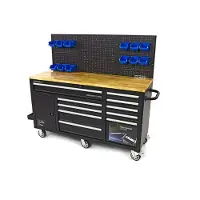 HBM banco da lavoro 158 cm con 10 cassetti, anta e pannello posteriore, nero