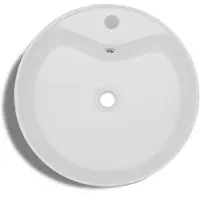 vidaXL Rubinetto per lavabo in Vetroceramica foro/foro sfioratore bianco rotondo