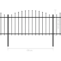 vidaXL Recinzione da giardino con punte di lancia in acciaio (1,25 - 1,5) x 3,4 m nero