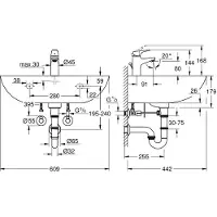 GROHE Bau Ceramic - Set lavabo 600 mm e miscelatore Start Flow con bocca di erogazione, bianco alpino/cromo 39472000