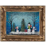 Konstsmide Lanterna ad acqua a LED "Cornice con pupazzi di neve", marrone, riempita d'acqua, timer 5h, 2 diodi bianco caldo, a batteria, per interni, 4 x AA 1,5V (escl.)
