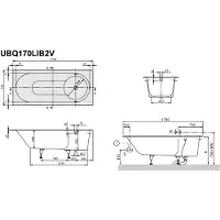 Villeroy & Boch Libra baignoire rectangulaire, pieds de baignoire inclus, 1700x750x457mm, blanc alpin, UBQ170LIB2V-01, UBQ170LIB2V-01