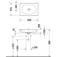Duravit lavabo sur le dessus Viu 235860, 600 mm, rectifié, sans trou de coulée sans trop-plein, sans trou de coulée établi, 2358600000, 2358600000