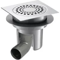 Delabie scarico a pavimento grezzo 150x150 H regolabile, curva di collegamento hori. D50