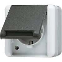 JUNG 820 W Presa di corrente impermeabile, montaggio esterno IP44 grigio chiaro/grigio scuro WG800
