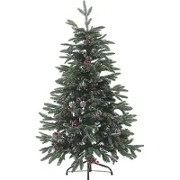 Beliani Albero di Natale , artificiale, innevato, verde, base in metallo PVC, 120 cm con pigne e agrifoglio, tradizionale