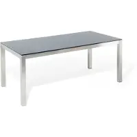 Beliani Tavolo da giardino nero con struttura in acciaio inox, piano in vetro temperato 180 x 90 cm, design moderno