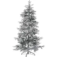 Beliani Albero di Natale artificiale bianco 210 cm, innevato, supporto natalizio in metallo nero