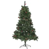 Beliani Albero di Natale artificiale 180 cm con luci, pigne, agrifoglio, nero, supporto natalizio