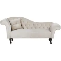 Beliani Poltrona lounge in velluto beige trapuntato lato sinistro con schienale arrotondato, gambe nere in stile retrò
