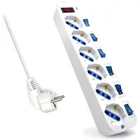 Ewent Reglete 6 Tomas Schuko con interruttore individuale.Cavo 5m.Blanco (EW3932-5M)