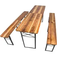 TecTake Set da birreria , 3 pezzi, pieghevole, tavolo in legno di abete con vernice trasparente 220x50,5x77,5 cm, panca marrone