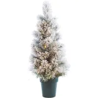 Merkloos Albero di Natale artificiale con effetto neve, altezza 120 cm, illuminazione esterna con 80 LED