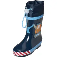 Playshoes Stivale di gomma 'Baustelle' marino / blu chiaro / pietra / arancione