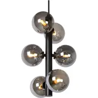 Lucide Lampada a sospensione Tycho, 6 luci nero/fumè