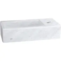 Differnz Lavabo da appoggio Helios in marmo - Lavabo con foro per rubinetto a destra - Lavabo da appoggio su piano o da incasso - 37,5 x 18,5 x 9,5 cm - Bianco