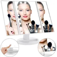 Uniq Specchio cosmetico a LED Hollywood, specchio da trucco a tre ante con ingrandimento 2x e 3x, bianco