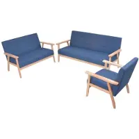 vidaXL Set di divani 3 pezzi in tessuto blu