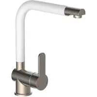Schutte Rubinetto da cucina SCHÜTTE RIO, rubinetto da cucina con funzione di risparmio energetico, miscelatore da cucina girevole a 360°, look acciaio inox/bianco opaco