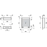 Laufen Châssis 25 armoire de toilette, éclairage vertical, éclairage d'ambiance, 750x600, charnière à droite, H4084529001441, H4084529001441