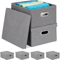 Relaxdays 6 contenitori, contenitori pieghevoli con coperchio, 25 litri ciascuno, dimensioni 20,5 x 34,5 x 42 cm, contenitori pieghevoli, grigio