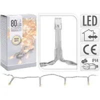 H&S Catena di luci a LED, 80 LED bianchi caldi, lunghezza 6 metri, cavo trasparente
