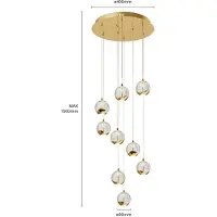 LUCANDE Lampada LED a sospensione Hayley, Ø 40 cm, a 9 luci, oro, vetro